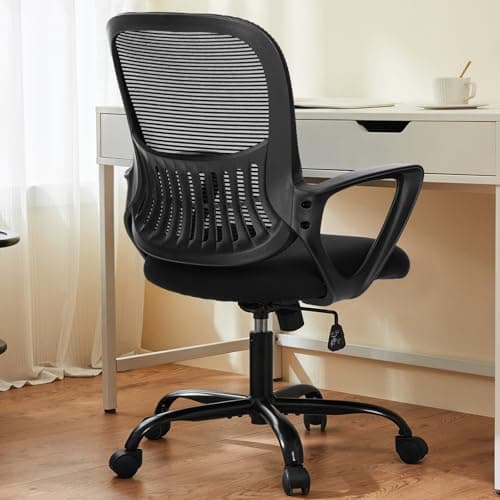 Sweetcrispy Ergonomic Mid-Back Mesh Home Office Desk Chair with Wheels, Lumbar Support, and Comfortable Armrests for Home, Bedroom, Study, Office - Image 1