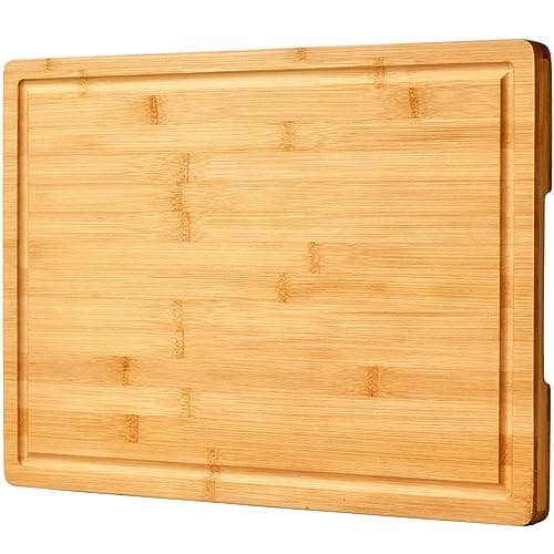 Bamboo Cutting Board for Kitchen, 18" Large Wood Charcuterie Cheese Board, Wooden Chopping Block with Side Handles and Juice Grooves - Image 1