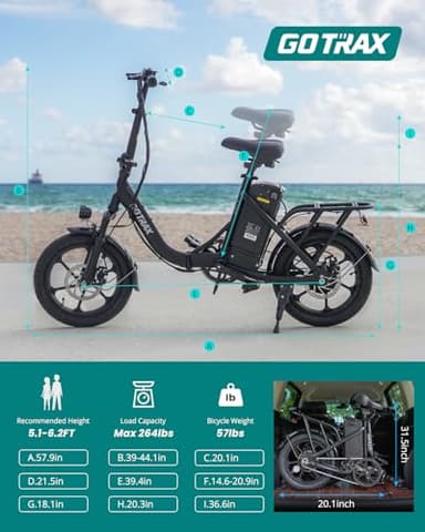 Gotrax NEPHELE 16" Folding Electric Bike, Max Range 28Miles(Pedal-assist) &15.5Mph Power by 350W Motor, Front Suspension&Adjustable Seat and Handlebar, Commuter Electric Bicycle for Adults/Teens Black - Image 6