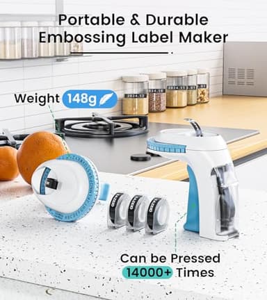 Embossed Label Maker Machine with Tapes, 3D Label Maker Vintage, Retro Embosser Label Maker Machine with 3Rolls Embossing Tapes, Old School Embossing Labeler for Home Kitchen Office and DIY, Blue - Image 7