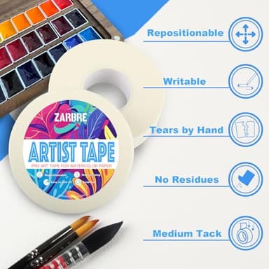 ZARBRE Artist Tape, White Art Tape for Watercolor Paper, Medium Tack Masking Drafting Tape for Painting Canvas Framing, Acid-Free, 0.5in x 164FT Long - Image 4