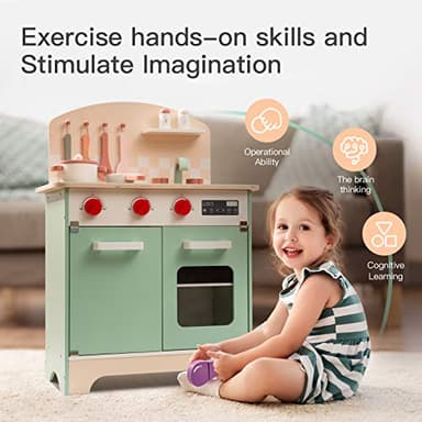 ROBUD Kids & Toddlers Kitchen Playset, Wooden Pretend Play Kitchen Set Toy Gift for Girls & Boys - Image 4