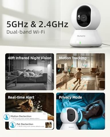 blurams Indoor Security Camera, 5GHz/2.4GHz Dual-Band, 2K PZT Pet Camera with Phone App, 360° Cameras for Home Security, 2-Way Audio, Motion Tracking, Night Vision, Siren, Cloud&SD - Image 2