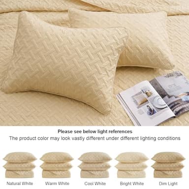 PHF Quilt Bedding Set King Size - Lightweight Summer Bedspread, 3PCS Soft Breathable Geometric Pattern Bedding Coverlet for All Season, Drop Nicely Quilt 106" x 96"with 2 Pillow Shams, Beige - Image 5