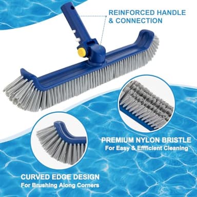 POOLAZA Pool Brush with Rotatable Handle,17.5" Pool Brush Head for Inground Pools, Above-Ground & Vinyl Pools, Heavy-Duty Pool Brushes for Cleaning Pool Walls - Image 3