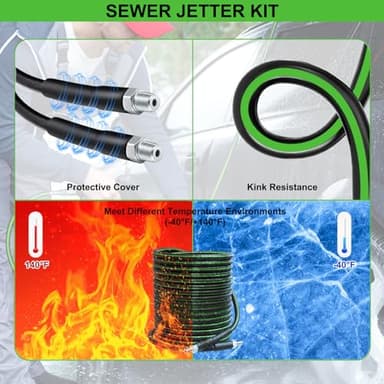 Sewer Jetter Kit for Pressure Washer 100 FT, 5800 PSI Pressure Drain Cleaner Hose for 1/4 Inch NPT Corner, Pressure Washer Cleaning Kit with 5 Pcs Sewer Jetting Nozzle, Pearl Corsage Pin (Black) - Image 5