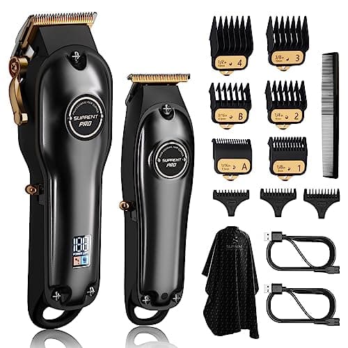 SUPRENT PRO Professional Hair Clippers for Men- Hair Cutting Kit & Zero Gap T-Blade Trimmer Combo- Cordless Barber Clipper Set with LED Display for Mens Gifts(Black) - Image 1