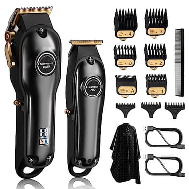 SUPRENT PRO Professional Hair Clippers for Men- Hair Cutting Kit & Zero Gap T-Blade Trimmer Combo- Cordless Barber Clipper Set with LED Display for Mens Gifts(Black) - Image 1