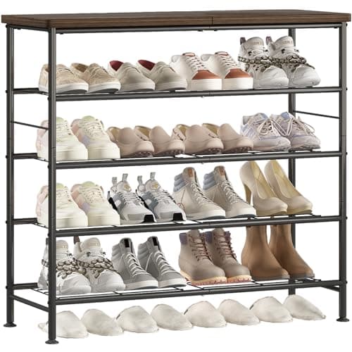 SUOERNUO Shoe Rack Organizer 5 Tier for Closet Entryway Free Standing Metal Storage Shoe Shelf with MDF Top Board，Black+Rustic Brown - Image 1