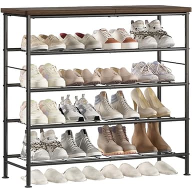 SUOERNUO Shoe Rack Organizer 5 Tier for Closet Entryway Free Standing Metal Storage Shoe Shelf with MDF Top Board，Black+Rustic Brown - Image 1
