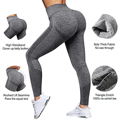 OMKAGI Women Scrunch Butt Lifting Leggings Seamless High Waisted Workout Yoga Pants(M,590-Gray) - Image 2