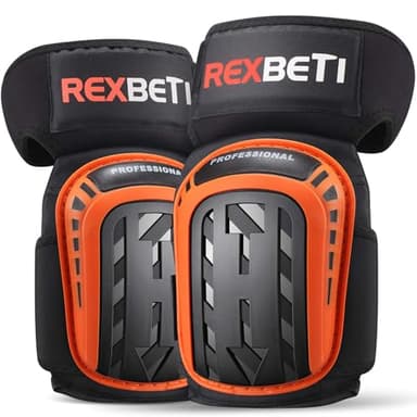 REXBETI Knee Pads for Work, Construction Knee Pads for Men, Heavy Duty Comfortable Anti-slip Foam Gel Knee Pads for Gardening Flooring and Cleaning, Strong Stretchable Straps, Orange - Image 1