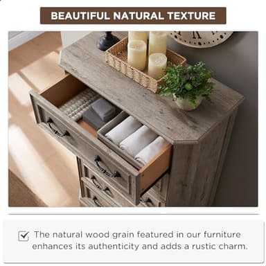 T4TREAM Farmhouse 5 Drawers Dresser for Bedroom, 48" Tall Wood Rustic Chest of Drawers with Natural Texture, Vintage Design, Storage Dressers Organizer for Bedroom, Living Room Light Rustic Oak - Image 4