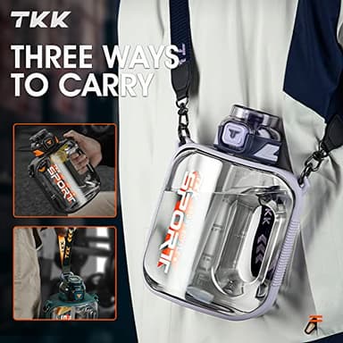 TKK Half Gallon Water Bottle Jug with Straw, Large Capacity Plastic Water Bottle, Dishwasher Safe, 1/2 Gallon 64 Oz, BPA Free Tritan for Gym, Yoga, Travel, Camping, Outdoor, Black - Image 3