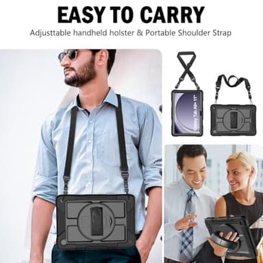 BMOUO for Samsung Galaxy Tab A9+ Plus Case 11" 2023 (SM-X210/X216/X218), Shockproof Galaxy Tab A9 Plus Case with Rotating Stand and Hand/Shoulder Strap, Black - Image 9