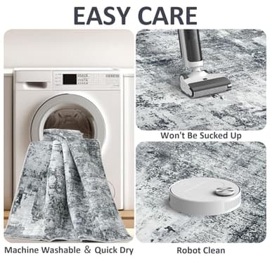 Washable Rugs 5X7 Large Neutral Modern Non Slip Foldable Thin Under Dining Table Dining Room Floor Cove Black - Image 8