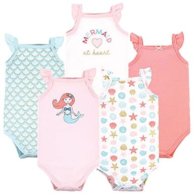 Hudson Baby Unisex Baby Cotton Sleeveless Bodysuits Coral Mint Mermaid, 9-12 Months - Image 1