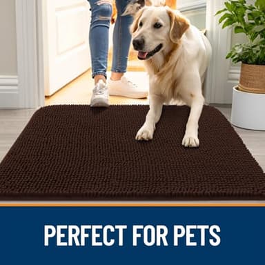 OLANLY Dog Door Mat for Muddy Paws 70x46, Absorbs Moisture and Dirt, Absorbent Non-Slip Washable Doormat, Quick Dry Chenille Mud Mat for Dogs, Entry Indoor Entryway Carpet for Inside Floor, Brown - Image 6