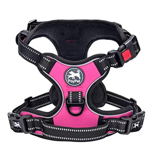 PoyPet No Pull Dog Harness, No Choke Front Clip Dog Reflective Harness, Adjustable Soft Padded Pet Vest with Easy Control Handle for Small to Large Dogs(Pink,L) - Image 1