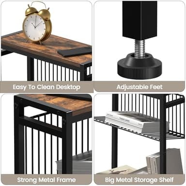 Small Side Table for Small Space, 3-Tier Narrow End Table with Magazine Holder,Slim Nightstand, Skinny Snack Couch Table in Living Room, Bedroom Study and Balcony (Rustic Brown &Black) - Image 8