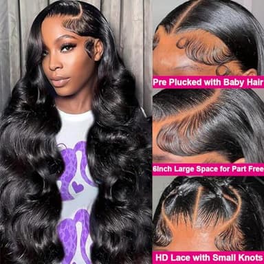 30 Inch 13x6 Lace Front Wigs Human Hair 200 Density Body Wave HD Lace Front Wigs Human Hair Pre Plucked with Baby Hair Natural Color Glueless Frontal Wig for Women 100% Brazilian Virgin Human Hair - Image 2