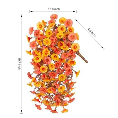 2 PCS Artificial Faux Fall Hanging Flowers Plants for Outdoor Decor,Fake Silk Morning Glory with Eucalyptus UV Resistant Mums for Wall Home Porch Patio Balcony Yard Indoor Decor (Fall Orange+Yellow) - Image 4