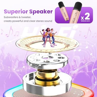Mini Karaoke Machine for Kids Adults, Portable Bluetooth Speaker with 2 Wireless Karaoke Microphones,2025 TOP Birthday Gifts Toys for Girls 3, 4, 5, 6, 7, 8+Years Old Toddler Karaoke Player - Image 4