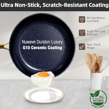 Nuwave Lux LE 13-Pc Cookware Set with Elegant Gold Handle, Diamond Infused Ceramic Non-Stick, PFAS Free, Premium Metal Lids, Ergonomic Stay-Cool Handles, Induction Ready & Compatible w/All Cooktops - Image 2