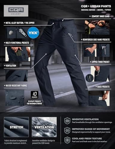 CQR Men's Vent Stretch Pants, Quick Dry Lightweight Casual Cargo Pants, Water Resistant Straight-Fit Utility Work Pants, Sedona Operator Navy, 32W x 32L - Image 8