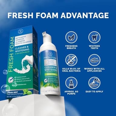Retainer Cleaner Foam for Invisalign, Aligner Cleaner Whitening Foam for Mouth Guard Night Guard Veneers, Whitens Teeth, Freshens & Fights Bad Breath, 3% Hydrogen Peroxide, Mint - 50ml - Image 3