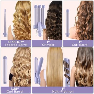 5 in 1 Wand Curling Iron-Curling Wand Set with Hair Straightener, 3 Barrels Hair Crimper Iron, 3 Ceramic Curling Irons (0.35 "-1.25"), 2 Temps Fast Heat Hair Curler Waver with Glove & Clip-Purple - Image 3