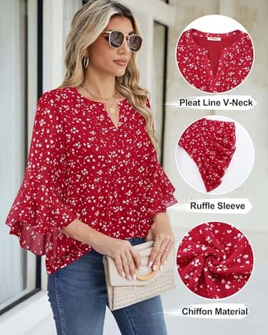 Timeson Business Casual Tops for Women: Work Attire for Office - Fall Blouses for Women 2025 - Dress Shirts 3/4 Sleeve Professional Formal Clothes Dressy Ladies Tops Elegant Fall Chiffon L - Image 4