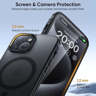 SUCGLES for iPhone 15 Case with MagSafe [Ultra Strong Magnetic] [12FT Military Drop Protection] [Soft Non-Slip Grip] Translucent Matte Slim Thin Phone Cover 6.1" for Apple iPhone15, Black - Image 5