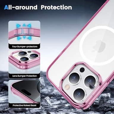 Temdan for iPhone 16 Pro Case Clear, [Compatible with Magsafe][Anti-Yellowing][Military-Grade Protection] Shockproof Slim Phone Case for iPhone 16 Pro, Pink - Image 4