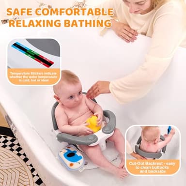 LDIIDII Baby Bath Seat for Babies 6 Months & Up Sitting Up,Infant Bath Seat with Temperature Alert+Open Backrest+on/Off Armrest,Toddler Bath seat Baby Bath Chair for Bathtub,Tub,Sink (Light Gray) - Image 2
