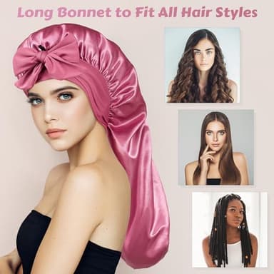 ROYBENS Long Bonnet Satin Hair Silk Bonnet for Sleeping Women, Silky Bonnets for Women with Tie Band, Sleep Cap for Braids Curly Hair - Image 4