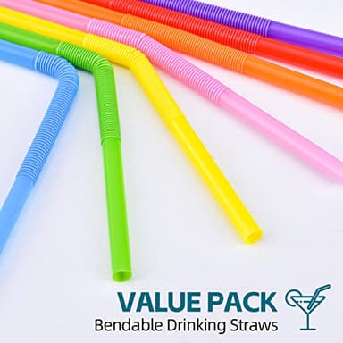 SONGNASS 100PCS Flexible Plastic Straws, Colorful Disposable Bendy Party Fancy Straws12.8inch Extra Long Straws Party Decorations - Image 4