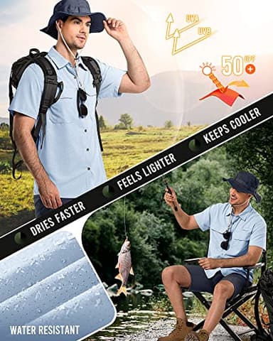 33,000ft Men's UPF 50+ UV Short Sleeve Hiking Fishing Shirt Quick Dry Cooling PFG Sun Protection Shirt for Travel Safari Light Blue - Image 4
