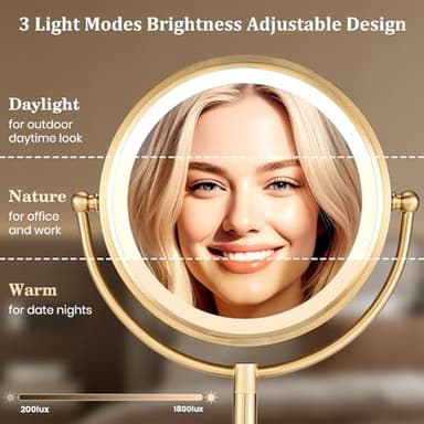 VESAUR 8.5'' Large Gold Lighted Makeup Mirror, 1X/10X Clear Seamless Magnifying Mirror, Bright Vanity Mirror with 3 Colors Dimmable Lights, Two-Sided 360°Rotation Stable Base, Luxury Nickel, Gift Box - Image 3