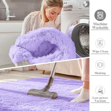 OLANLY 9x12 Machine Washable Large Area Rugs for Living Room, Bedroom, Soft Fluffy Shaggy Bedside Rug, Indoor Floor Carpet for Kids Girls and Boys, Dorms, Nursery, Home Decor Aesthetic, Light Purple - Image 2