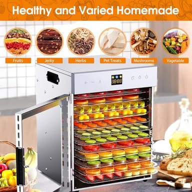 Food Dehydrator for Jerky, 12 Stainless Steel Trays, 1200W Fruit Dehydrator, 24H Timer and 190°F Temperature Control, Overheat Protection, Food Dryer for Jerky, Herbs, Fruit, Dog Treats - Image 4