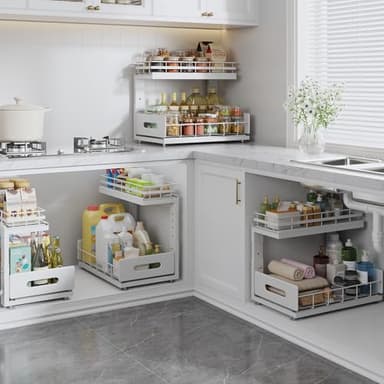 Biboraya 2 Pack Under Sink Organizer with Smooth Ball Bearing Slides,2-Tier Pull Out Cabinet Storage,Slide Out Drawers for Bathroom&Kitchen,Under Sink Shelf,Rust-resistant Coating,Height Adjustable - Image 7