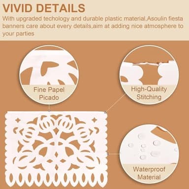 5 Pack White Papel Picado Banner, 90Ft White Mexican Banner for Parties Weddings, Papel Picado Dia De Los Muertos, Cinco De Mayo Decor, Day of The Dead Decorations, Fiesta Party Decoration Supplies - Image 3