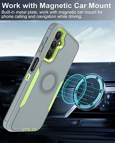 Dahkoiz for Samsung Galaxy A24 4G Case, with Glass Screen Protector, Dustproof Port Cover, Magnetic Car Mount Support, Full-Body Silicone Rubber Drop-Proof Non-Slip Phone Case, Green/Grey - Image 6