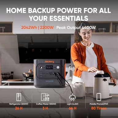 Jackery Explorer 2000 v2 Portable Power Station, 2042Wh LiFePO4 Home Backup Battery, 2200W Solar Generator, USB-C PD 100W Fast Charging for Emergencies, Power Outages, Camping(Solar Panel Optional) - Image 2