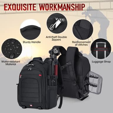 RAINSMORE Camera Backpack Camera Bag for DSLR/SLR Mirrorless 14 Inch Laptop Camera Backpack for Photographers Anti-theft Photography Bag with Rain Cover, Tripod Holder, Black - Image 8