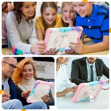 Timecity Case for iPad 9th/ 8th/ 7th Generation 10.2 inch - Heavy Duty Protective Cover with Screen Protector, Rotating Stand, Shoulder Strap & Pencil Holder | Kids-Friendly (Pink Camo) - Image 5