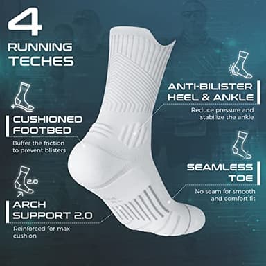 Compression Running Socks 3 Pairs, Cushion Crew Socks, Anti-Blister Moisture Wicking Athletic Hiking Basketball Socks - Image 5