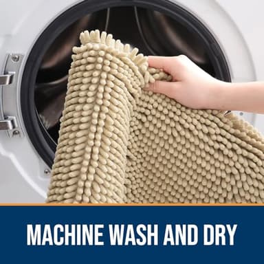 OLANLY Dog Door Mat for Muddy Paws 36x24, Absorbs Moisture and Dirt, Absorbent Non-Slip Washable Doormat, Quick Dry Chenille Mud Mat for Dogs, Entry Indoor Entryway Carpet for Inside Floor, Beige - Image 5