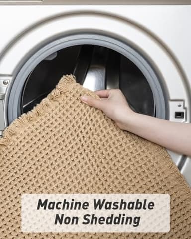 AMOAMI Upgraded Waffle Bath Mat, Super Absorbent Non Slip Bath Mats for Bathroom Floor, Machine Washable Bathroom Rugs with Tassels, Rubber Backed Bathroom Mats, Ultra Soft, 20" x 32", Brown - Image 6